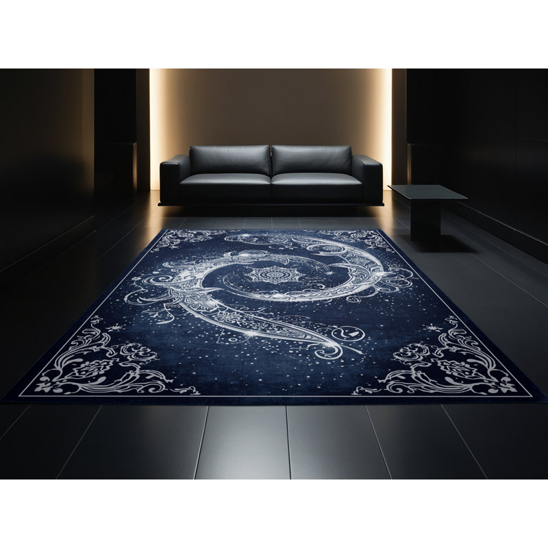 Tapis oriental classique bleu lavable à la machine Orlena, 8 x 10