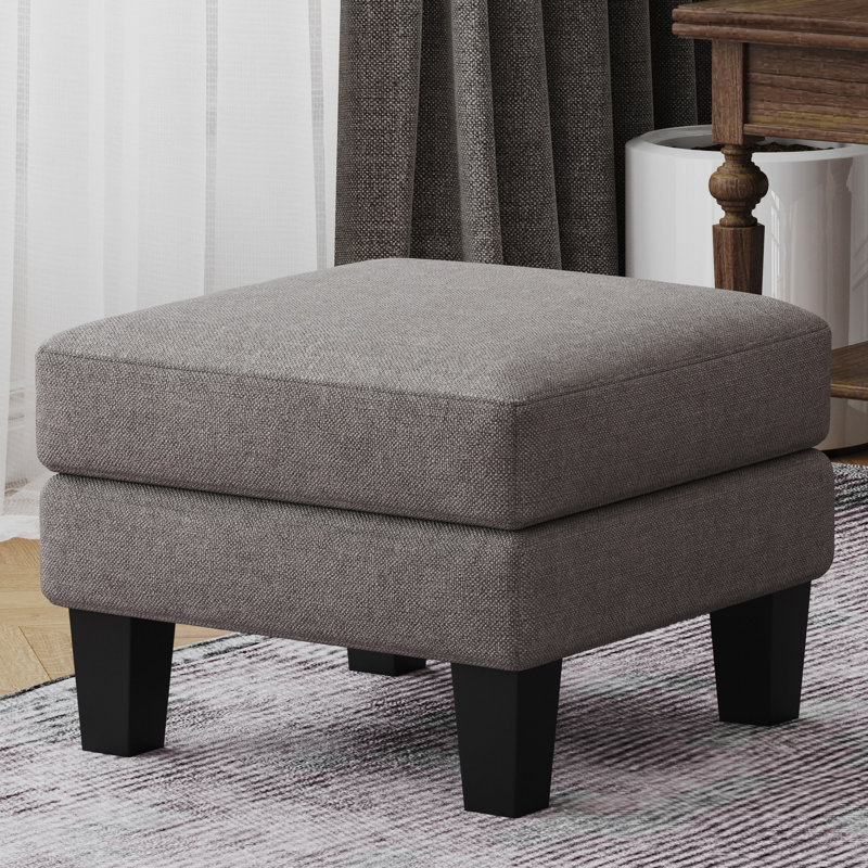 Grey Fabric Seating - Serve As Shoe Stool And Foot Relaxation Thick Cushioned Seat With Coil Spring Elastic Sponge Inside Upholstery Material Solid Wood Leg Stand Easy To Assemble Piece