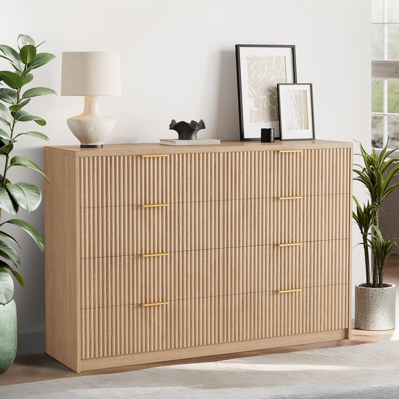 Commode cannelée 8/9 tiroirs avec poignée en métal, commode moderne pour chambre à coucher et salon, Brun