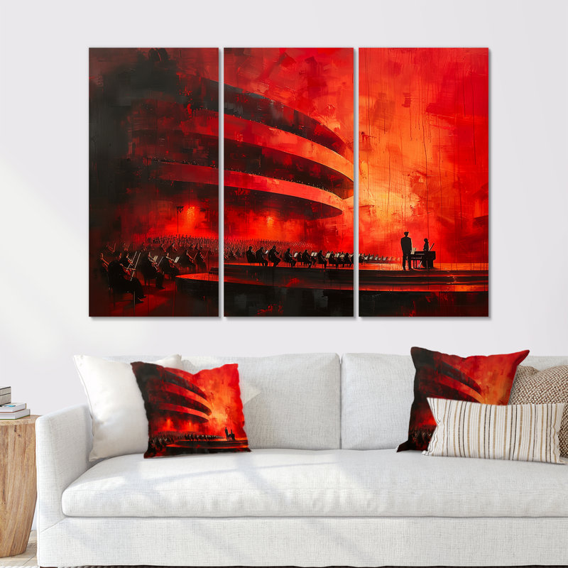 Ensemble d'art mural rouge et noir Symphonic, H 28 po x l 36 po x P 1 po, Toile tendue