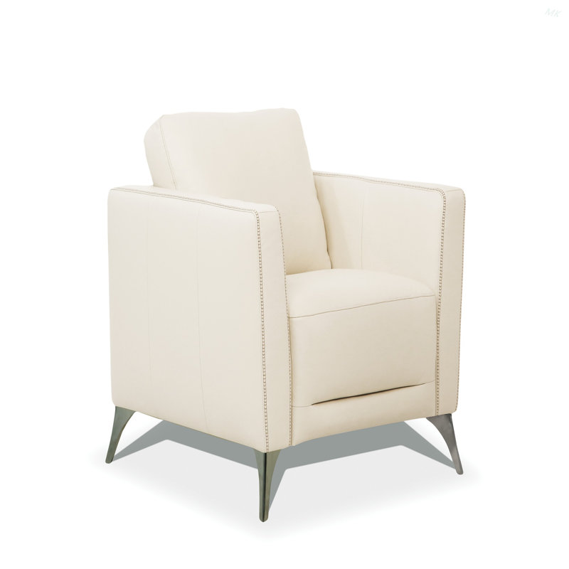 Fauteuil en cuir crème de Valence (assemblé), Crème