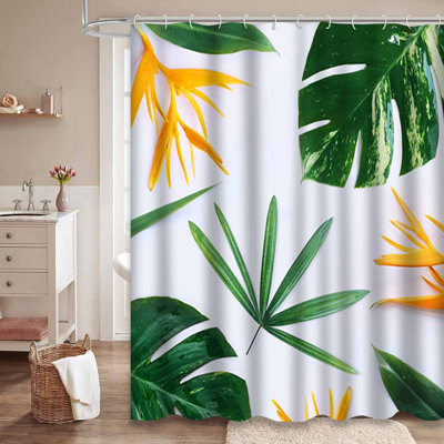 Rideau de douche tropical à motif floral tropical avec 12 crochets