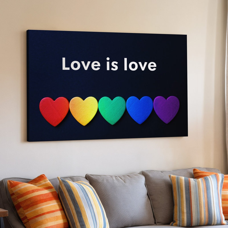 Toile, "Design A Minimalist", impression sur toile, "Love is is", art centré sur fond noir, H 9 po x l 12 po
