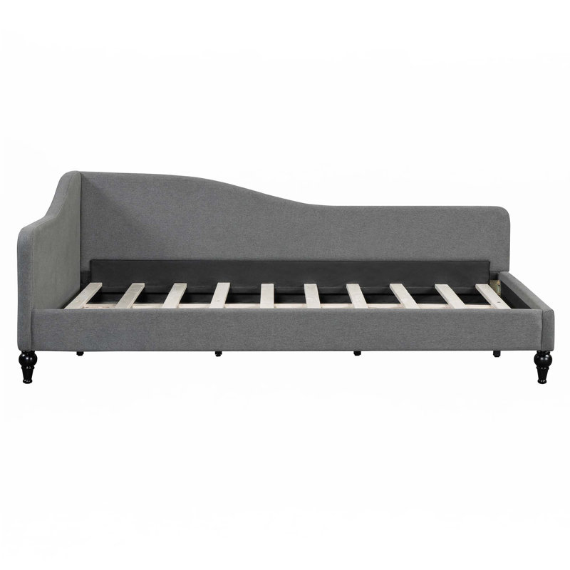 L-Shaped Linen Daybed, With Solid Wood Legs, Twin, Gray