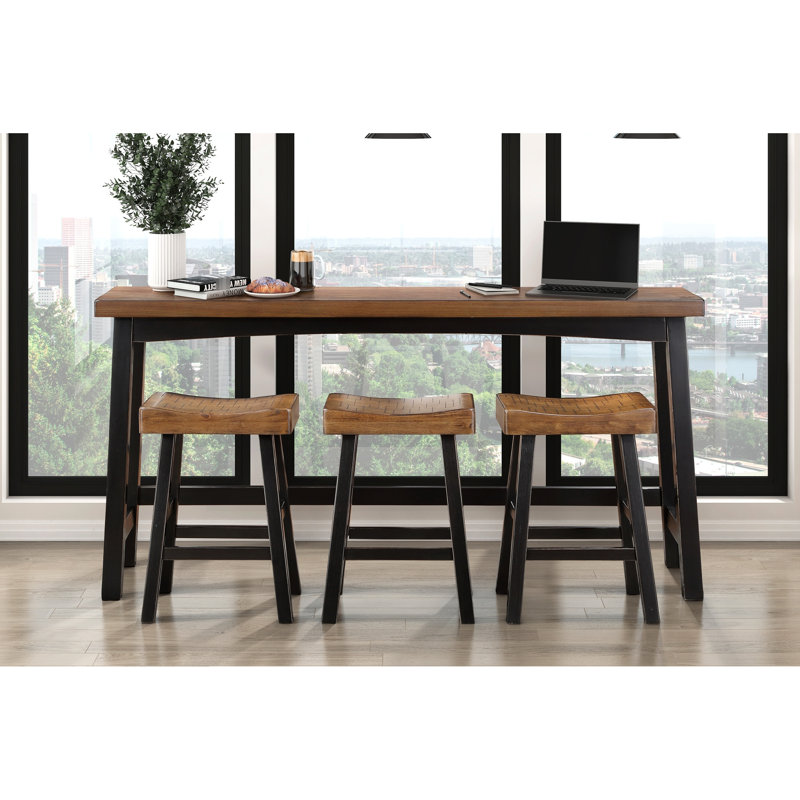Ensemble table et tabourets de bar en bois massif, fini noir et brun, 10 cm