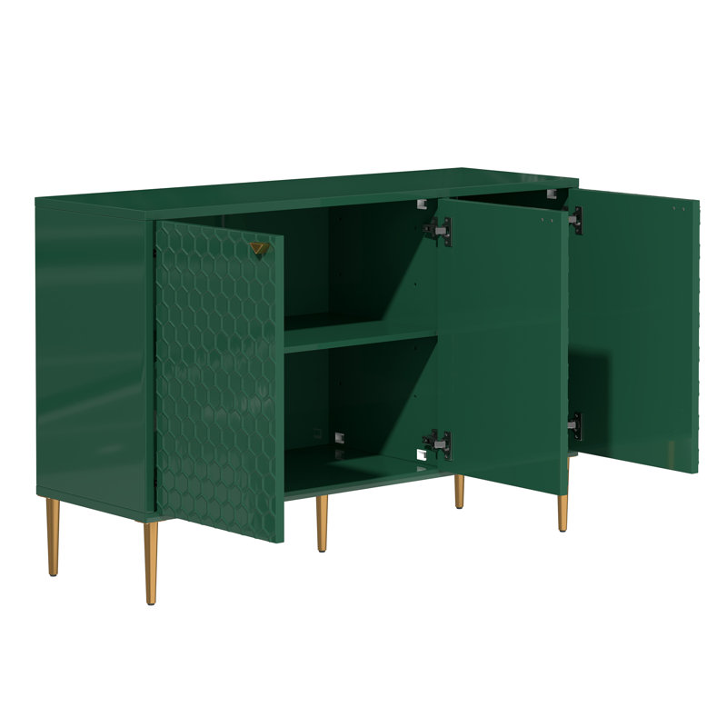 Buffet de 47,75 po de large avec armoires à 3 portes à haute brillance Ruslans, Vert