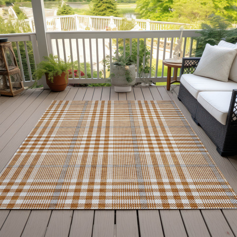 Paprika Plaid Flat Woven Synthetic Indoor/Outdoor Rug