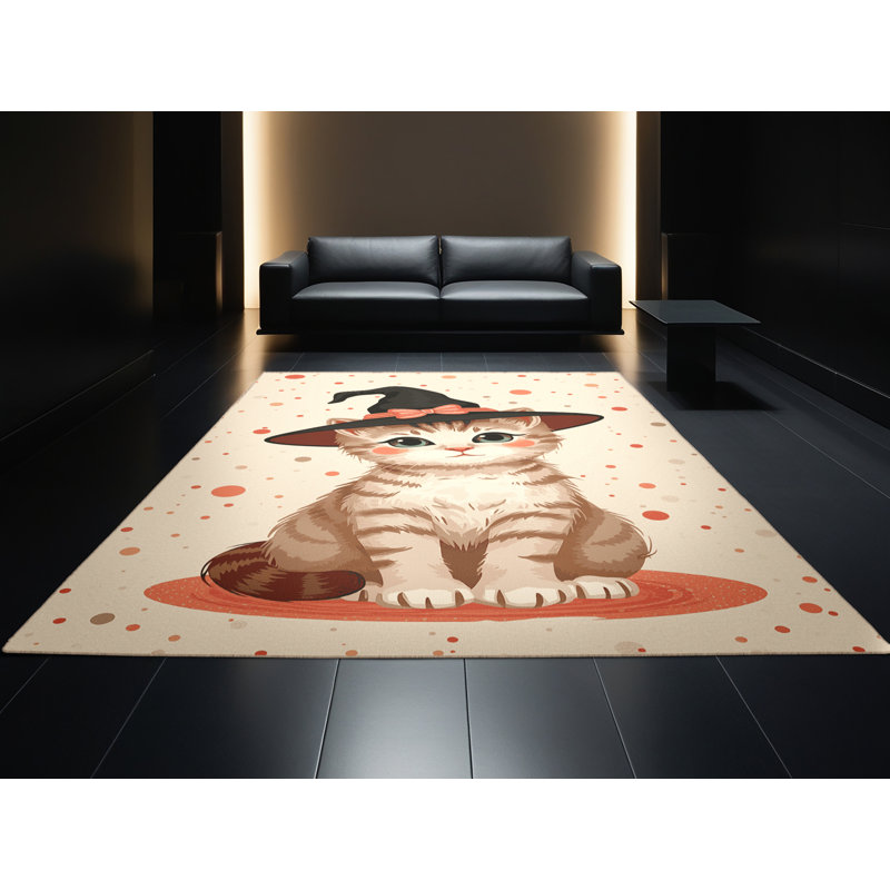 Soft Plush Esqueda Halloween Modern & Contemporary Abstract Area Rug in Beige – Beige Binding, 8x12