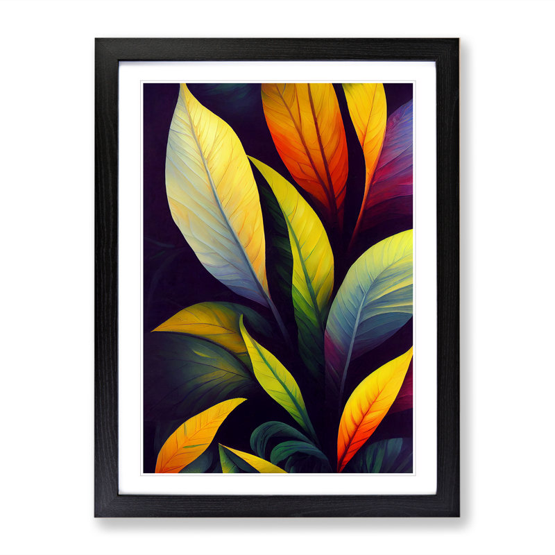 Leaves - Single Picture Frame Print, Black, 64cm H x 46cm W x 2cm D