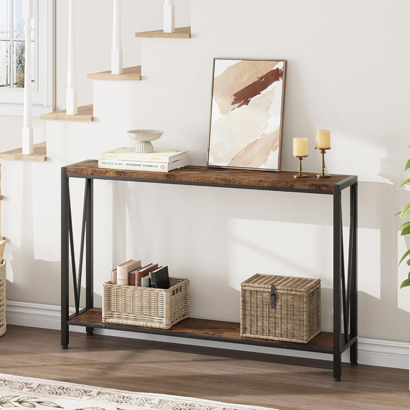 Geron Console Table, 2-Tier Entryway Table with Storage, 43" Narrow Sofa Table with V Design, Industrial Console Table for Entryway