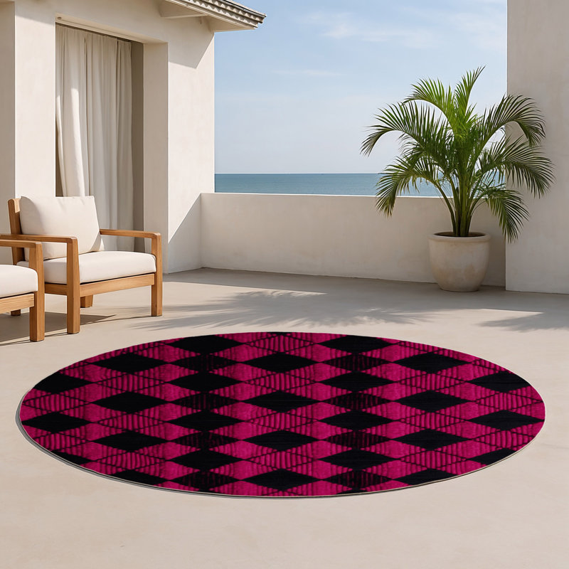 Tapis intérieur / extérieur mauve à carreaux, Rond 5 pi
