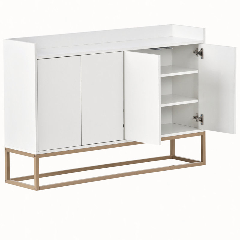 Armoire décorative, armoire de rangement, armoire buffet, armoire 4 portes, Blanc / Doré