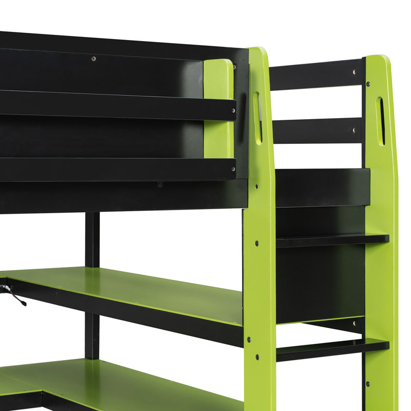 Lit mezzanine double multifonctionnel avec rangement et caractéristiques techniques, conception moderne en bois