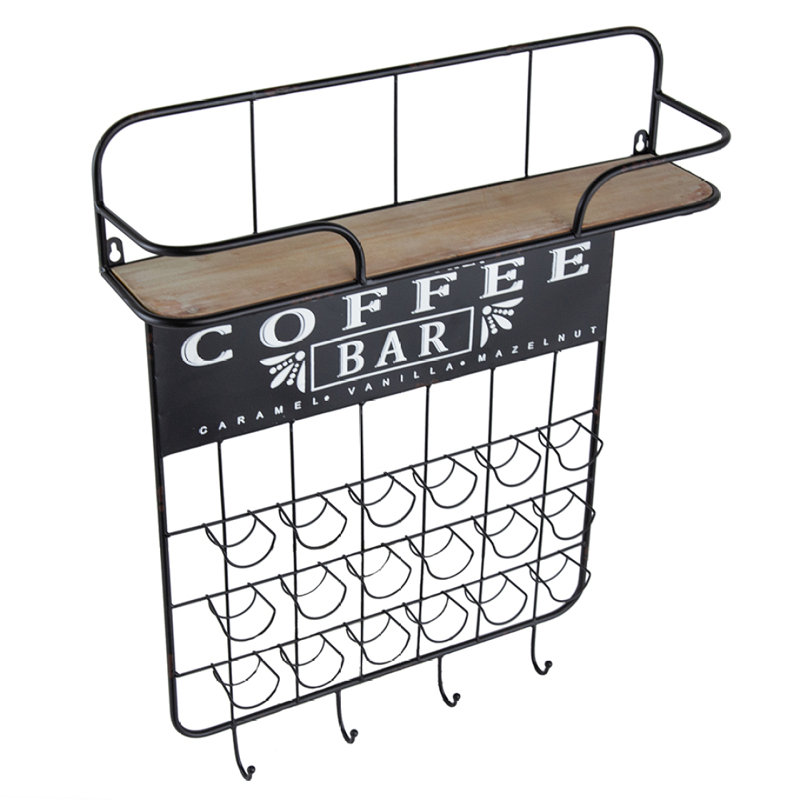 22.8X5.5X28.7" Black Floating Coffee Bar Shelf With Coffee Pod Holder, Hooks And Storage Shelf