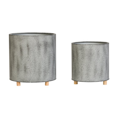 Harilaos Mid Century Modern Indoor Metal Pot Planter With Peg Base - Set