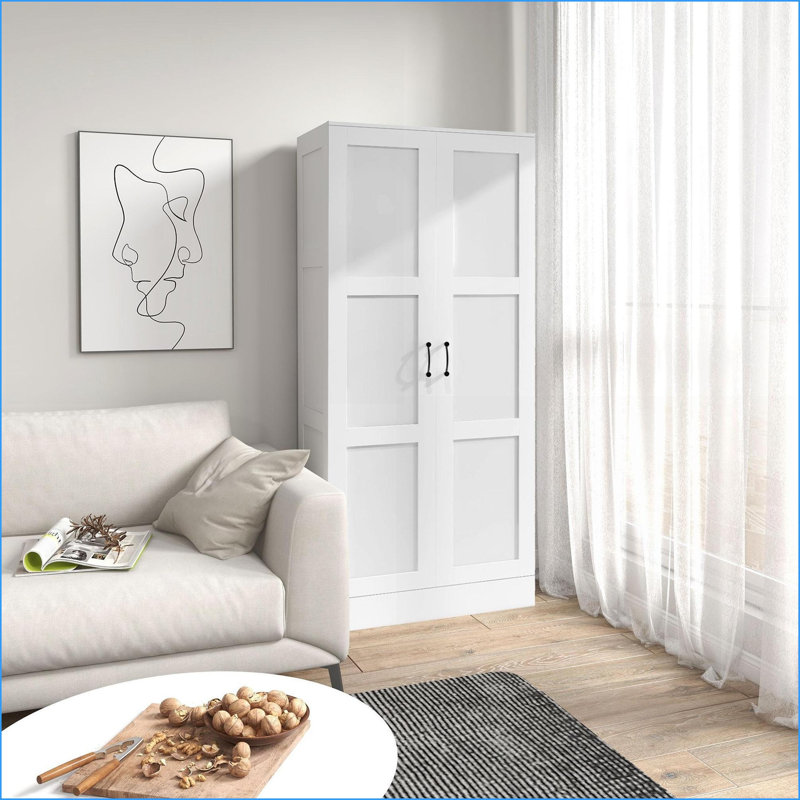 Armoire de rangement moderne de 71 po avec portes à fermeture douce et tablettes réglables Cabinets, blanc | Blanc cassé | Panneau de particules