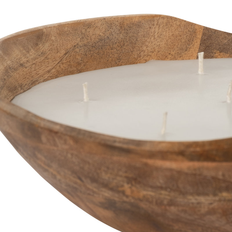 Jeimi Indoor Mango Wood Wax Candle Bowl with Handcarved Organic Shape and Multi-Wick Design for Decorative Accent Display in Natural Wood Material