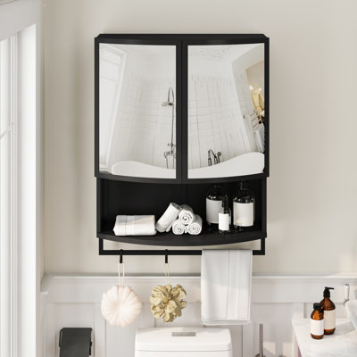 Garde-robe moderne en verre arqué 23,62 "à double porte avec miroir incassable en verre à double couche, tablette ouverte et porte-serviettes pour le vestibule, le salon, la salle de bain et la salle à manger