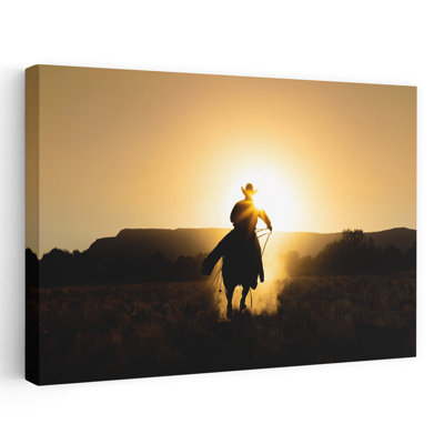 Art contemporain contemporain, paysage de cheval abstrait au coucher du soleil
