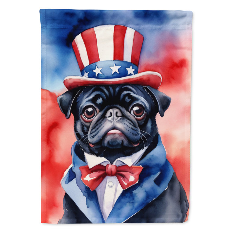 Patriotic American House Flag, Black Pug