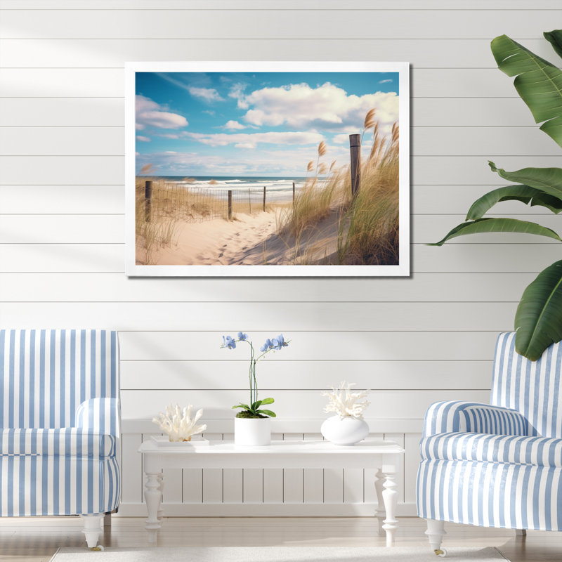 Tranquility Path To Dune Beach II, reproduction d'art sur toile, H 34 po x l 44 po x P 1,5 po, Cadre simple blanc