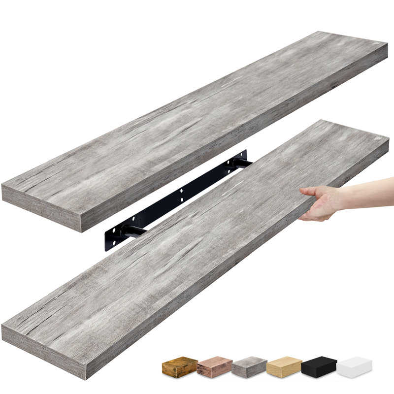  35" Long Floating Shelves with Invisible Mounting - Set of 2, Gray, Gray, 1.5” H x 35'' L x 9'' W