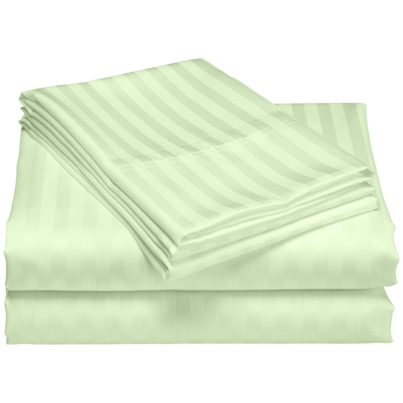 Ensemble de draps en satin de coton de qualité égyptienne 1200 fils, Sauge, Ensemble de draps pour très grand lit avec 2 taie