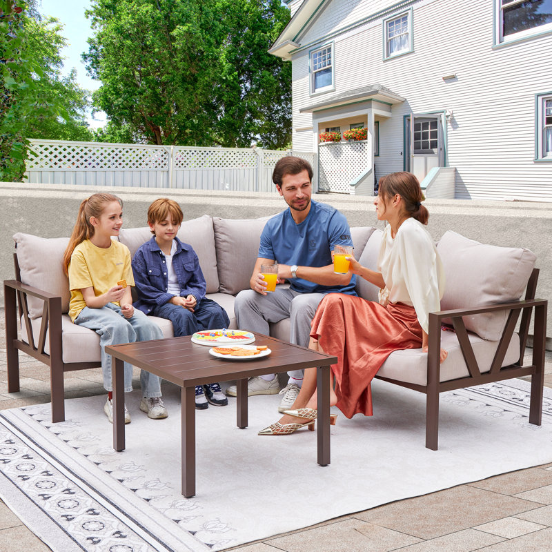 Aashriya 5 - Person Patio Conversation Set with Cushions, Beige/Brown