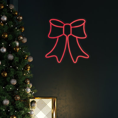15" Red LED Lighted Neon Style Bow Christmas Window Silhouette