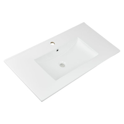 Lavabo encastré en céramique blanche de 91 cm (36 po), lavabo rectangulaire en porcelaine - Trop-plein - Porcelaine vitrifiée facile à nettoyer - Trou de robinet unique