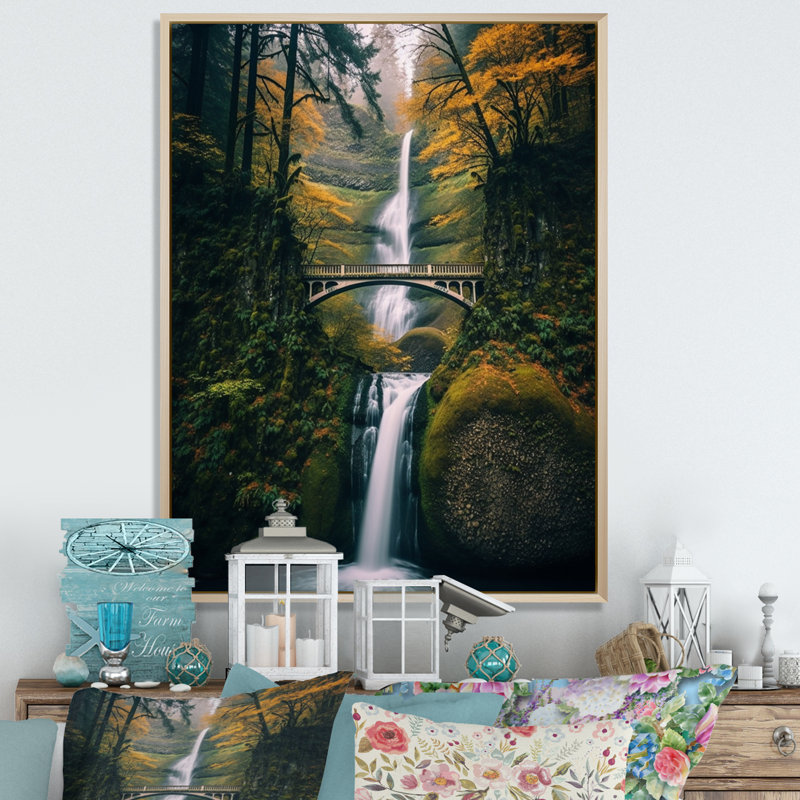 Oregon Multnomah Falls, paysage sur toile, Cadre naturel flottant, H 44 po x l 34 po x P 1,5 po