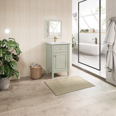 Meuble-lavabo vert de 20 po avec lavabo, pieds en bois massif, tablette réglable, tiroir inclinable, alliage de zinc, armoire autoportante moderne pour petite salle de bain