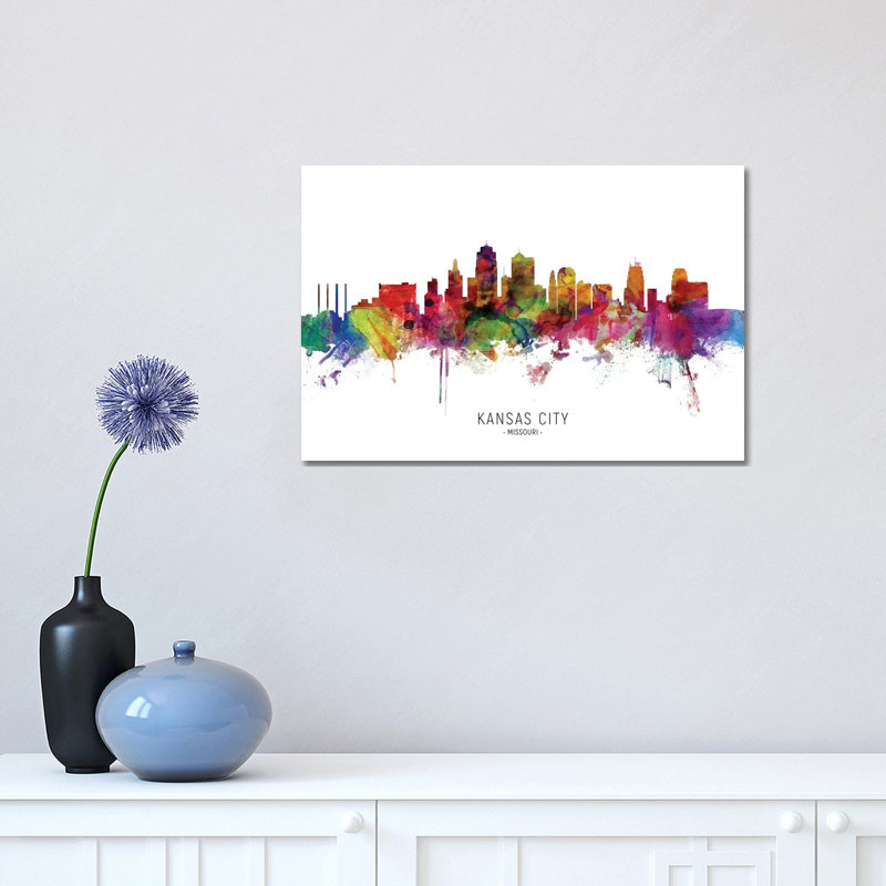 Kansas City Missouri Skyline by Michael Tompsett - Wrapped Canvas Painting, 30.48 cm H x 45.72 cm W