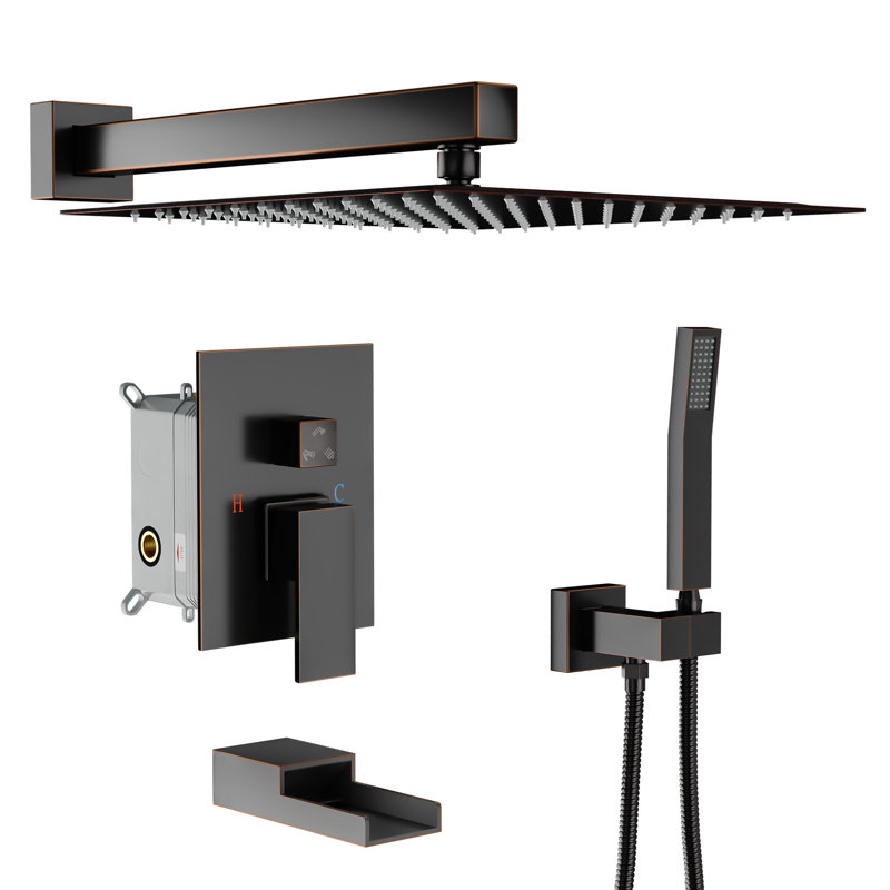 12 Inch Shower System Bathroom Rain Shower Combo Set Wall Mounted Rainfall Shower Head with Faucet, Oil Rubbed Bronze