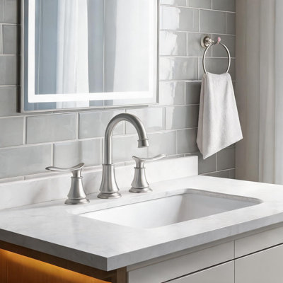 Bathroom Sink Faucet in Brushed Nickel with 360° Swivel Spout and Two-Handle Widespread 8-Inch Installation