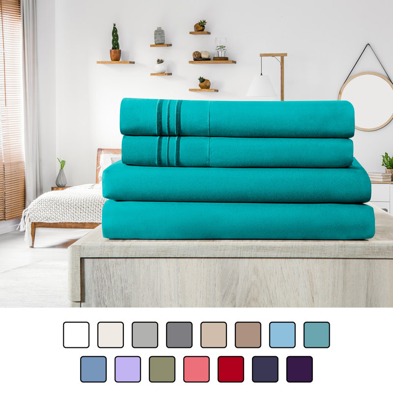 Ensemble de draps en micro-fibre, Ensemble de draps pour lit simple + drap-housse + , Sarcelle