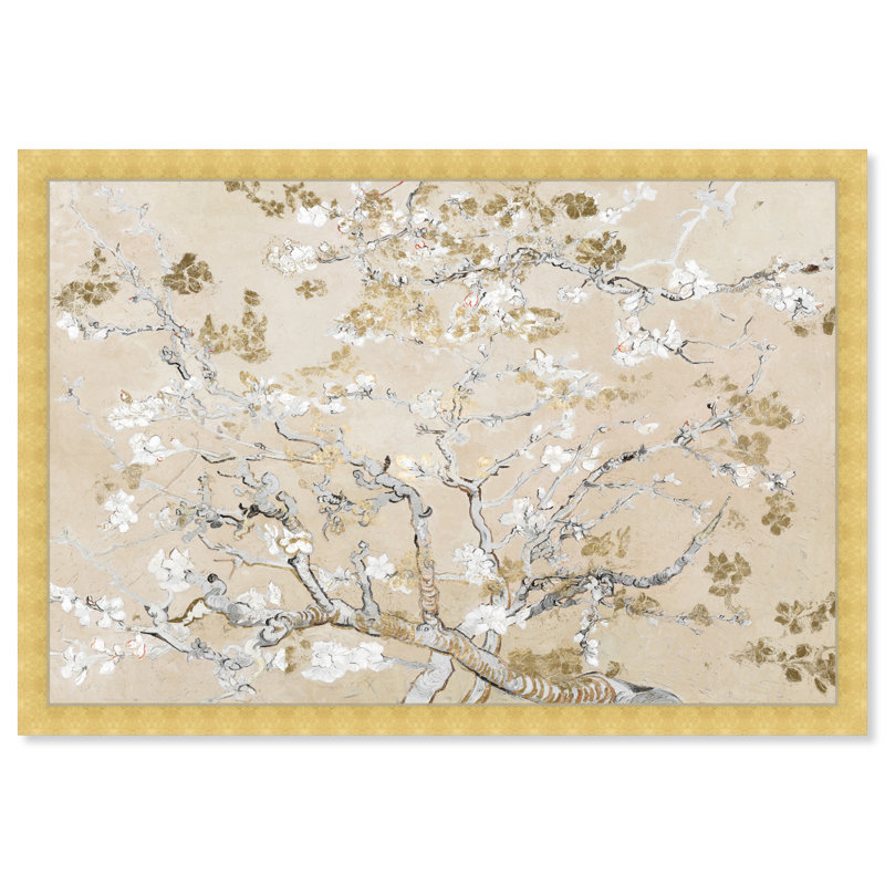 Van Gogh In Golden Blossoms " Van Gogh In Golden Blossoms Tree " Painting Print, Gold Framed, 26" H x 38" W