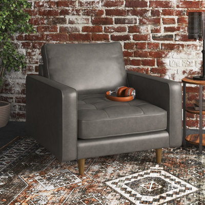 Rumsey 40.5" W Tufted Genuine Top Grain Leather Armchair