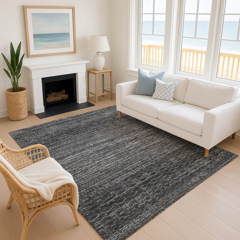 Premium Machine Washable Mayfield AMF2150 Striped Rug, Charcoal, Rectangle 2'6" x 3'10"
