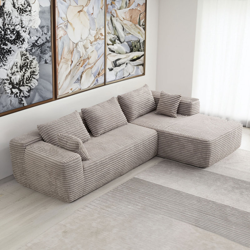 Canapé modulaire 2 pièces Torruella, Velours côtelé gris huître , Accoudoir à droite (vu de face)