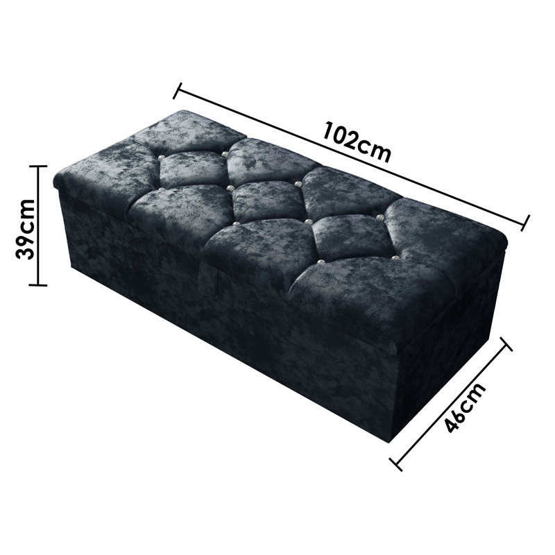 Alax 102cm Wide Rectangle Geometric Standard Ottoman with Storage, Denim