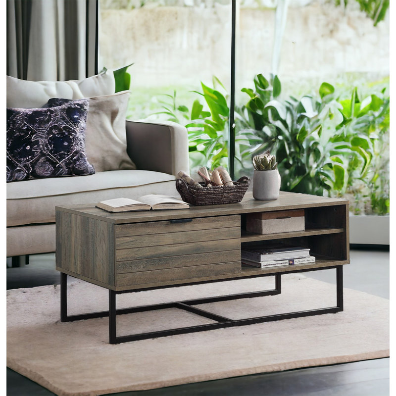 Table basse Homare en chêne rustique et finition noire