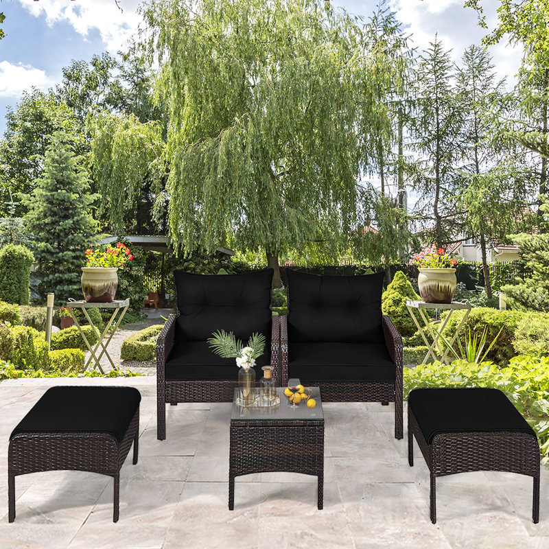 Choudhury 4 - Person Patio Conversation Set with Cushions, Black