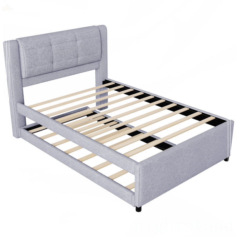 Lit plateforme double avec lit gigogne, Gris