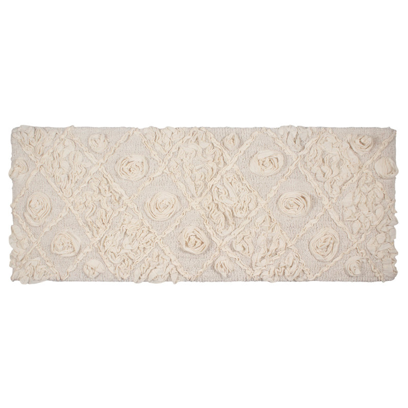 Schoenberger Floral Design Cotton Bath Rug, Ivory, 54" L x 21" W