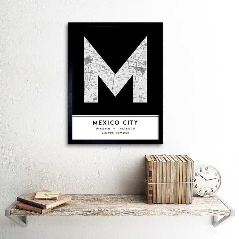 Mexico City City Map Mexico City Black & White by Wee Blue Coo - Single Picture Frame Typography