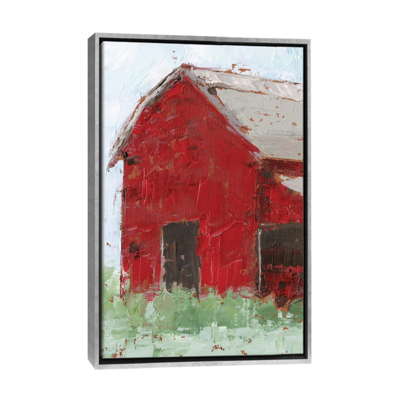 « Big Red Barn II » par Ethan Harper, reproduction d’art, H 40 po x l 26 po x P 1,5 po, Toile avec cadre argenté