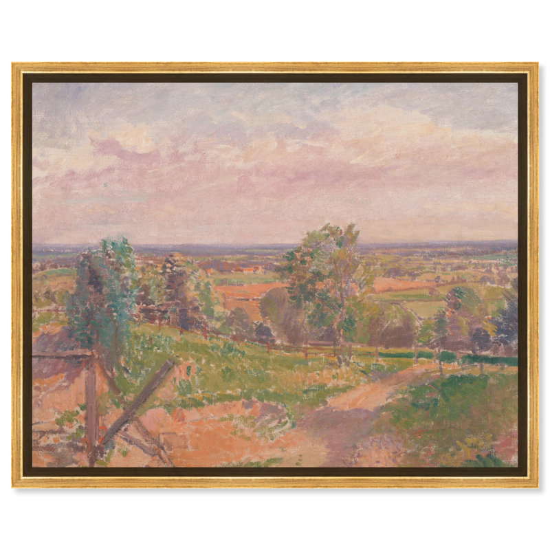 «An Extensible Landscape In Yorkshire Canvas Farmhouse» par Art Remedy, H 31 po x l 37 po, Cadre doré