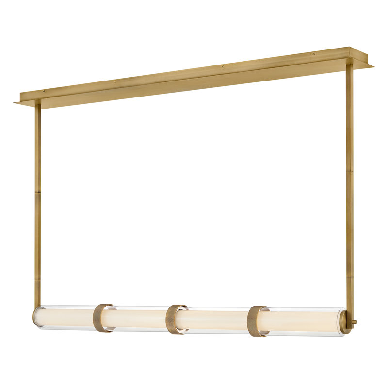 Cy Integrated LED Linear Pendant w/ Clear & Etched Opal Glass, Lacquered Brass