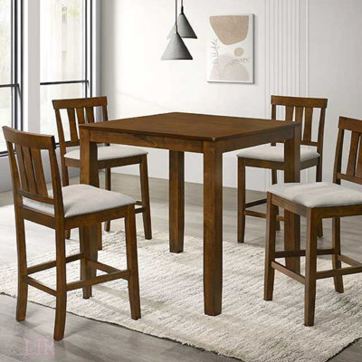 Ensemble de salle à manger 5 pièces à hauteur de comptoir contemporain avec table carrée et chaises rembourrées crème, parfait pour les maisons modernes
